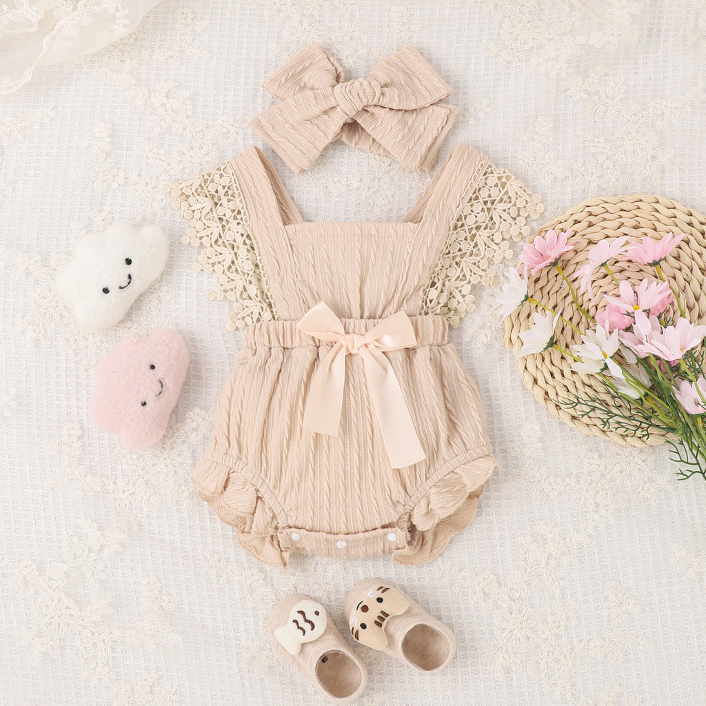 Baby Girl Summer Romper - Sleeveless Cotton with Lace and Bow