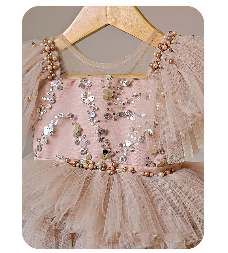 New Girls Sequins Bow Princess Dress
