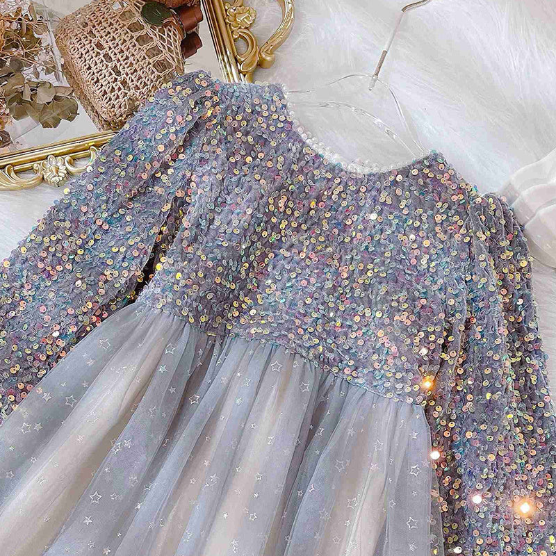 Sparkly Sequin Top Tulle Party Dress for Girls