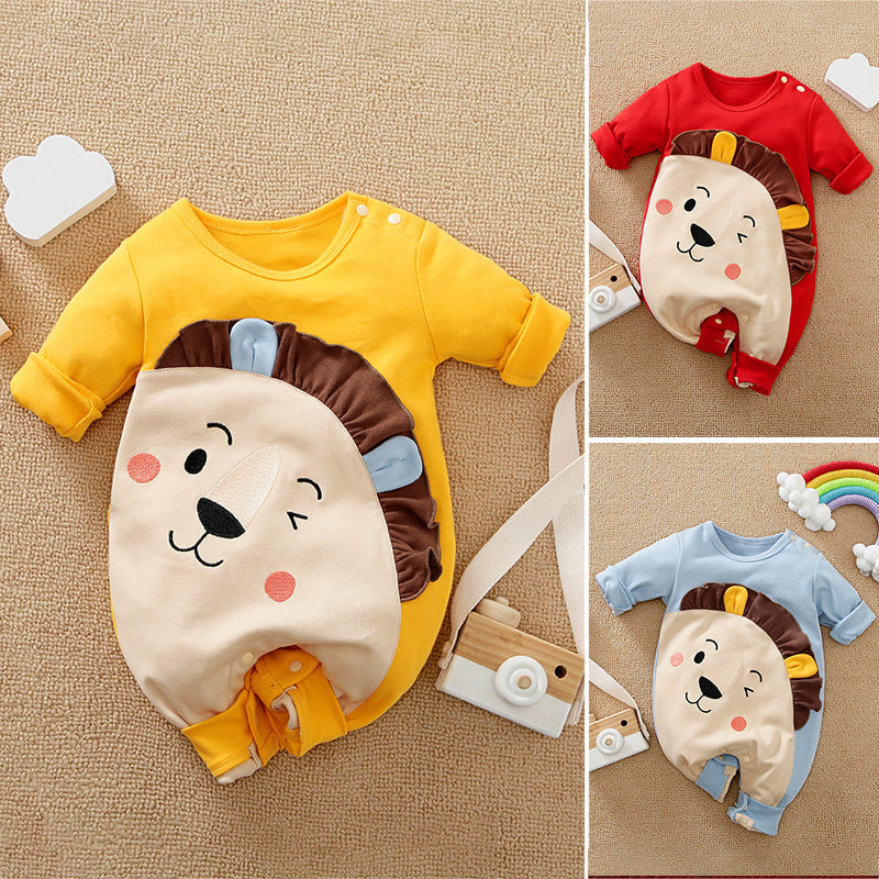 Lion Face Baby Romper – Soft Cotton Long Sleeve Jumpsuit