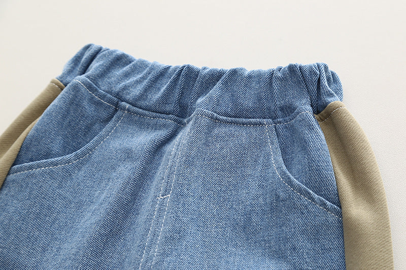 Boys’ Denim & Hoodie Two-Piece Set - Casual Autumn Outfit
