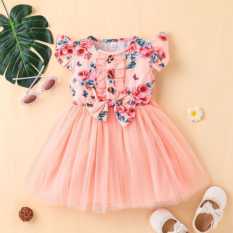 Sunflower Print & Yellow Tulle Dress for Baby Girls