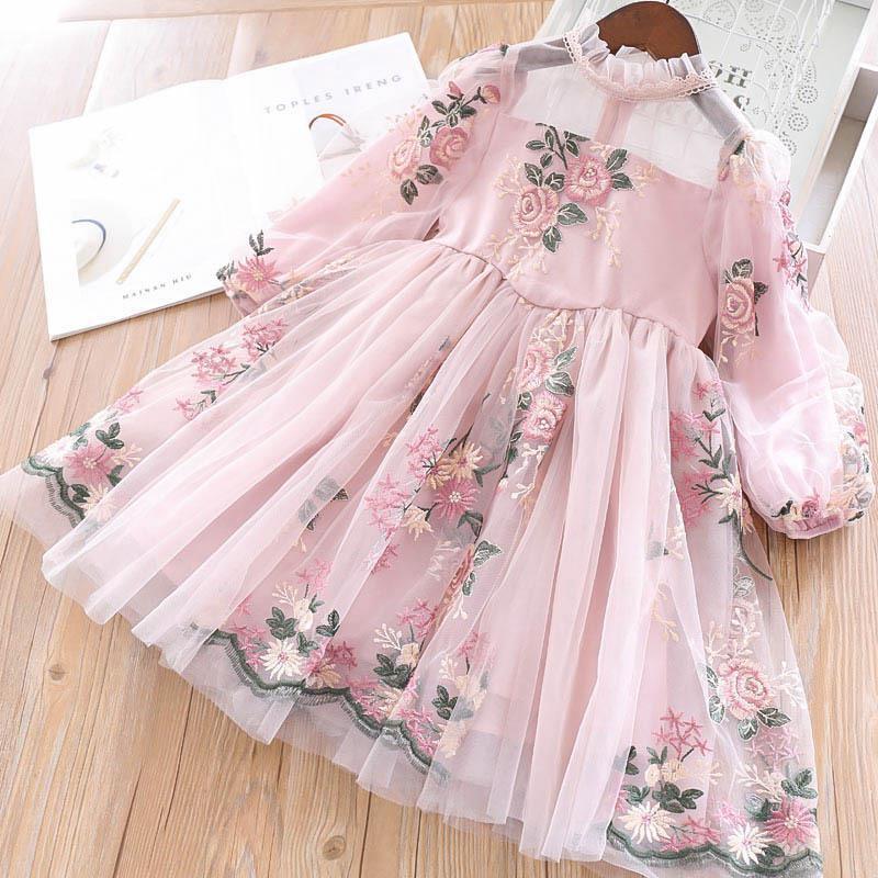 Floral Tulle Princess Dress – Soft Peach Tone