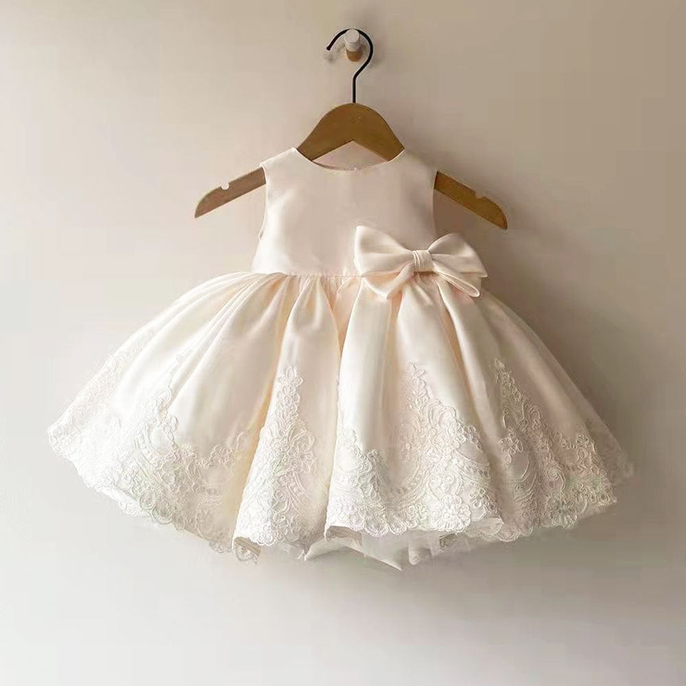 Pure Color Girls Dress Dress Long Bow Princess Dress