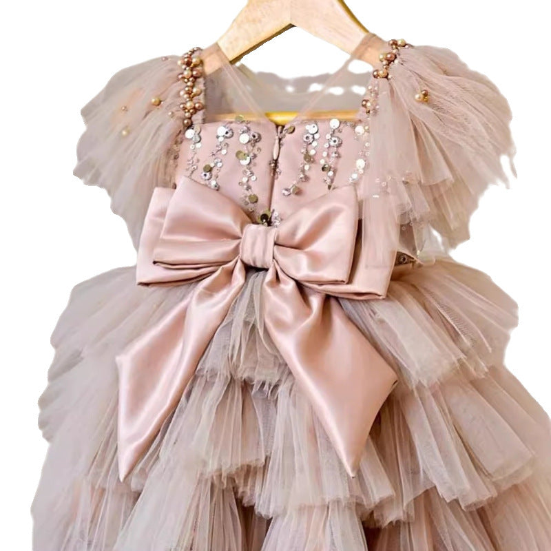 New Girls Sequins Bow Princess Dress