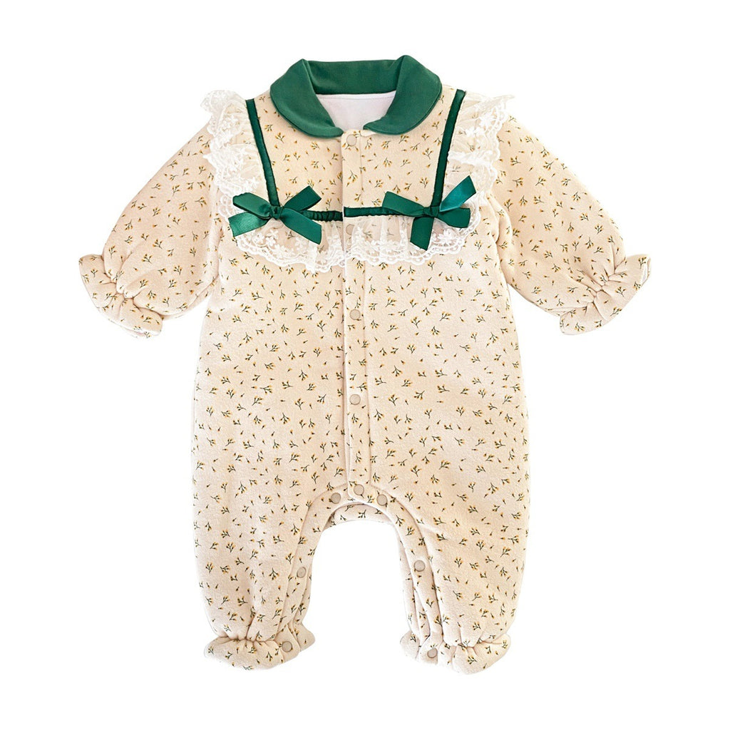 Warm Baby Girl Cotton Romper - Long Sleeve with Elegant Lace