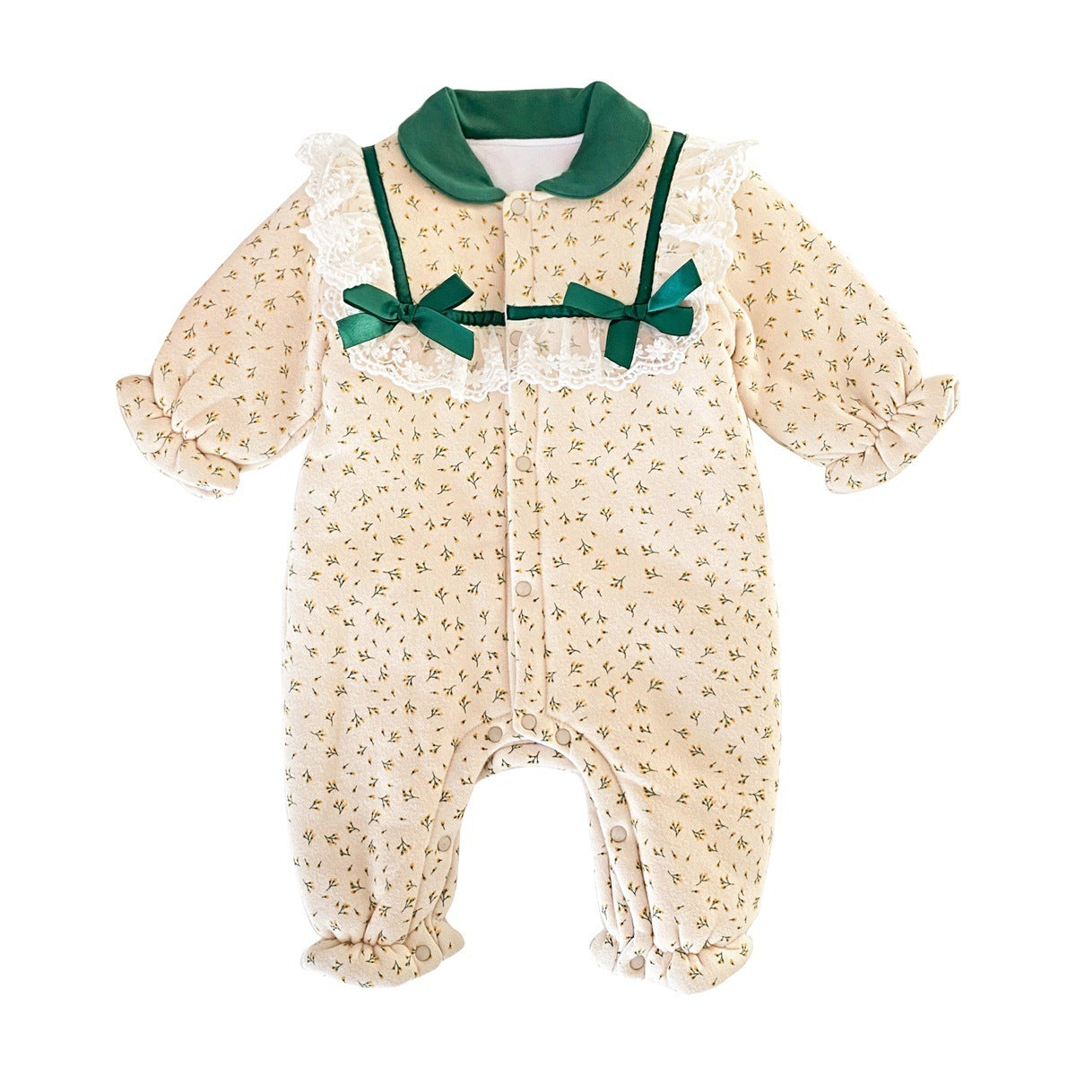 Warm Baby Girl Cotton Romper - Long Sleeve with Elegant Lace