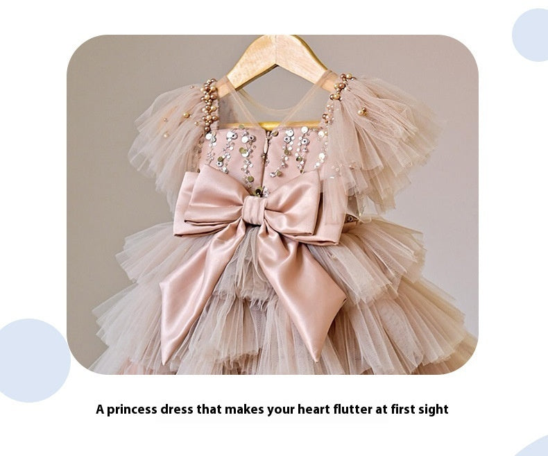 New Girls Sequins Bow Princess Dress