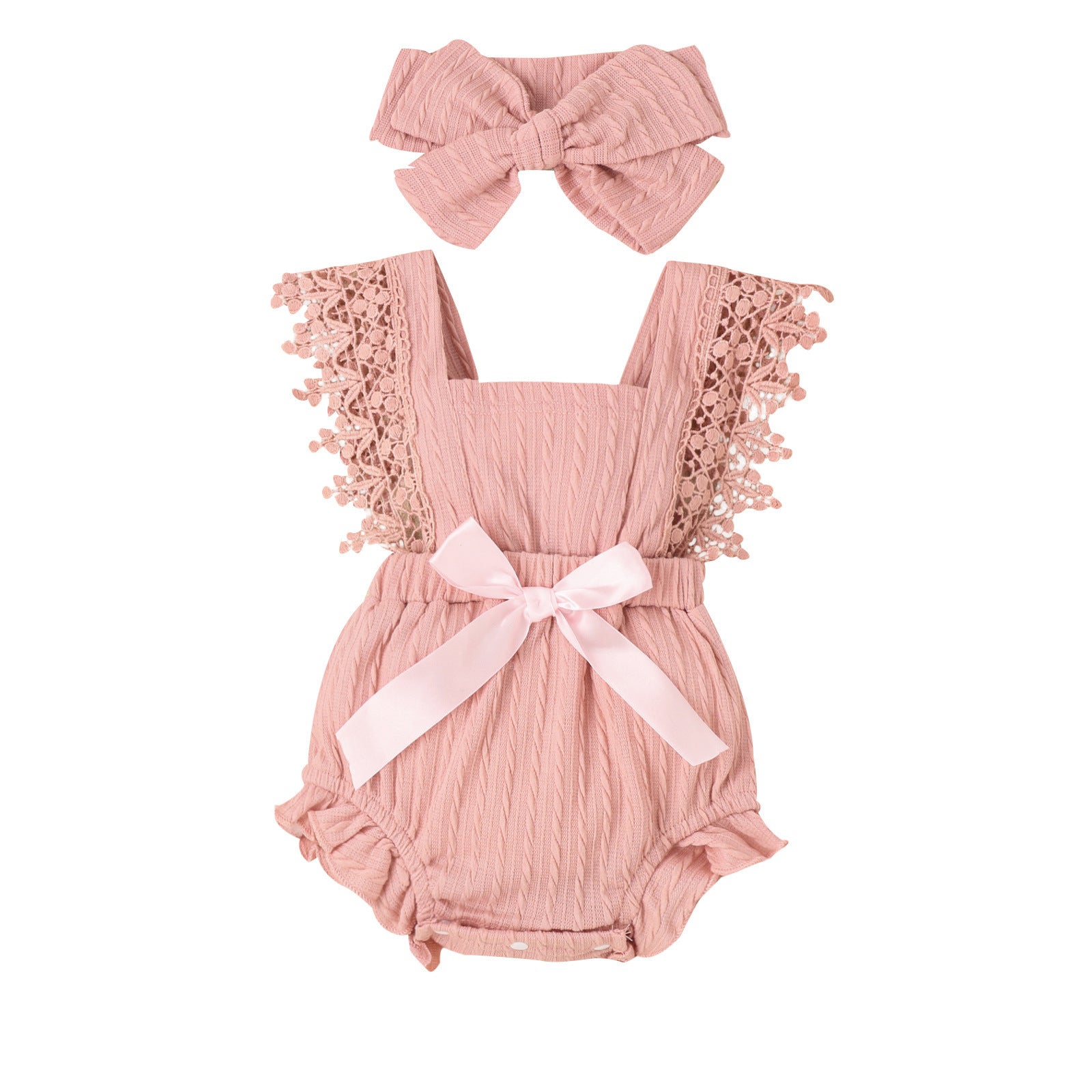 Baby Girl Summer Romper - Sleeveless Cotton with Lace and Bow