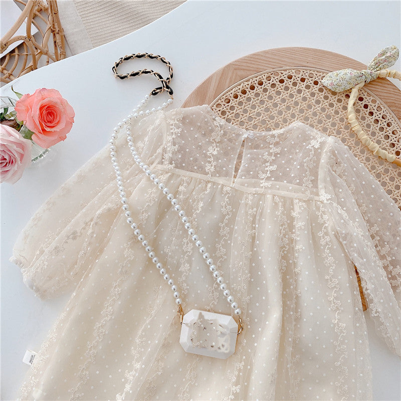 Girls Long Sleeve Lace Tulle Dress - Elegant Party Style