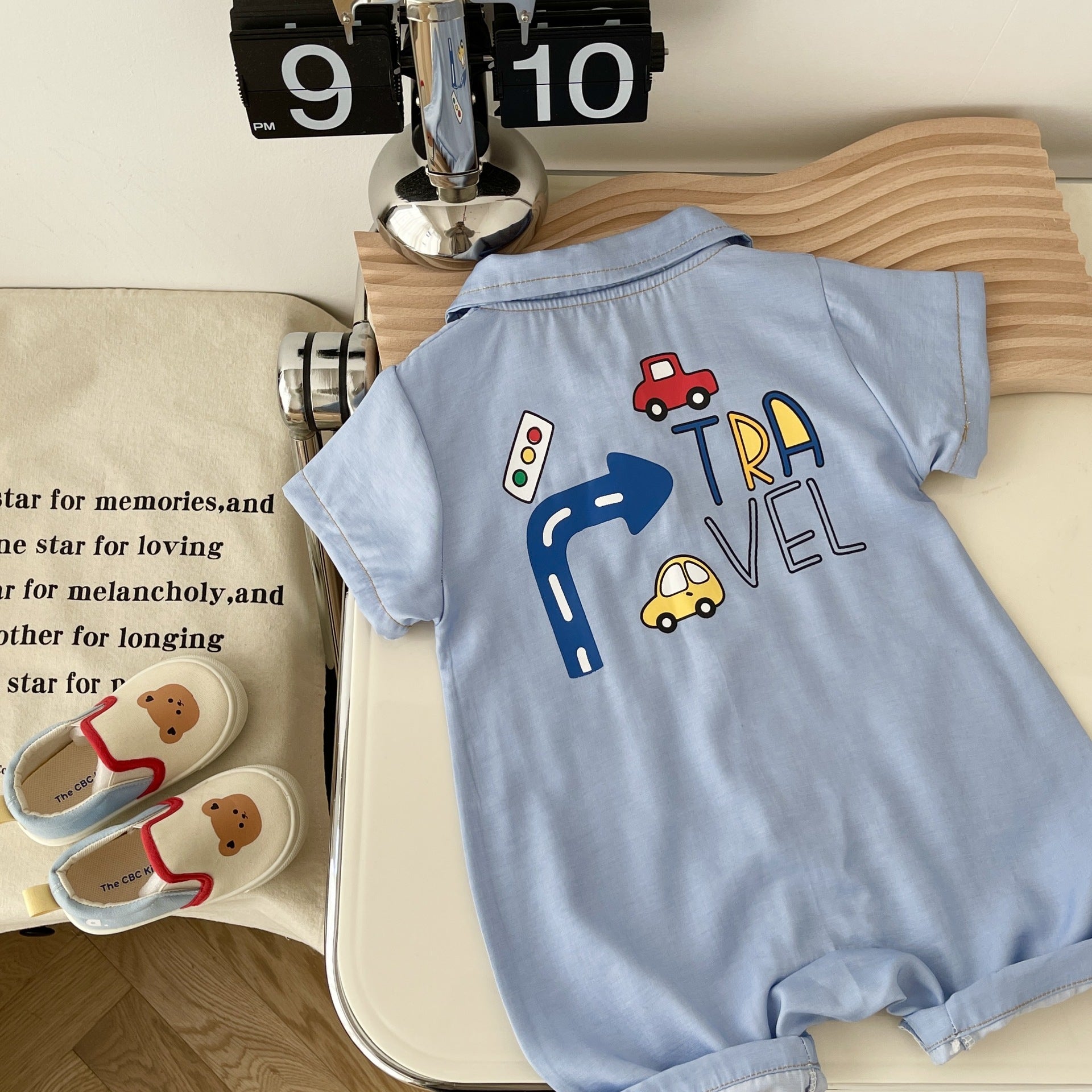 Baby Boy Summer Romper - Short Sleeve with Cartoon Car Design