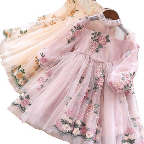 Floral Tulle Princess Dress – Soft Peach Tone