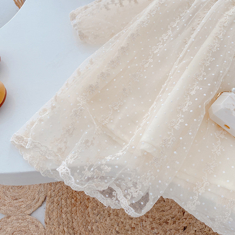 Girls Long Sleeve Lace Tulle Dress - Elegant Party Style