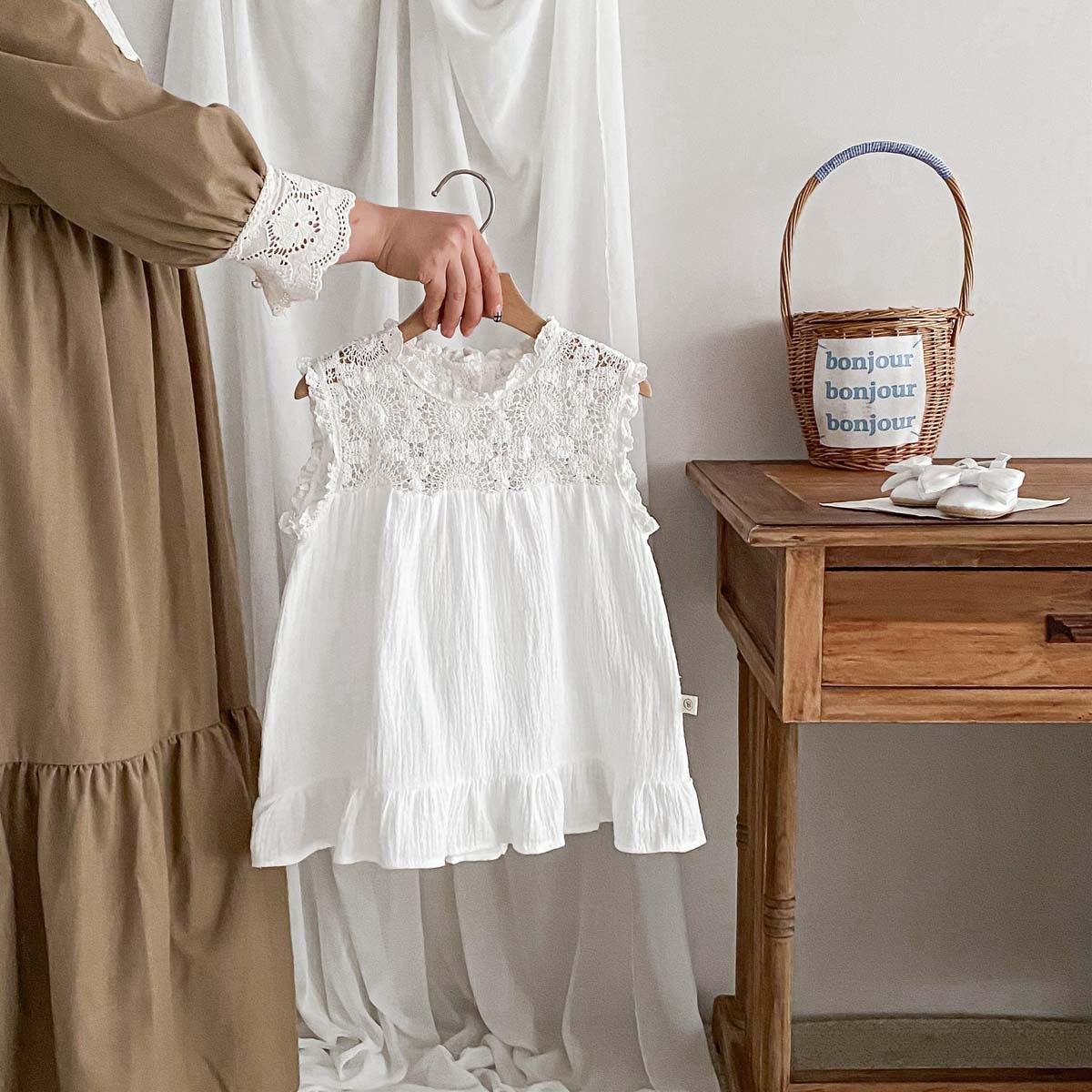 Baby Girl Waffle Lace Romper & Dress Set