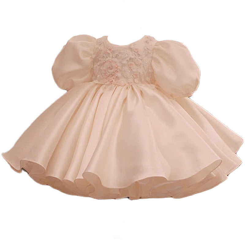 Baby Girl Luxury Satin Party Dress with Puffy Sleeves