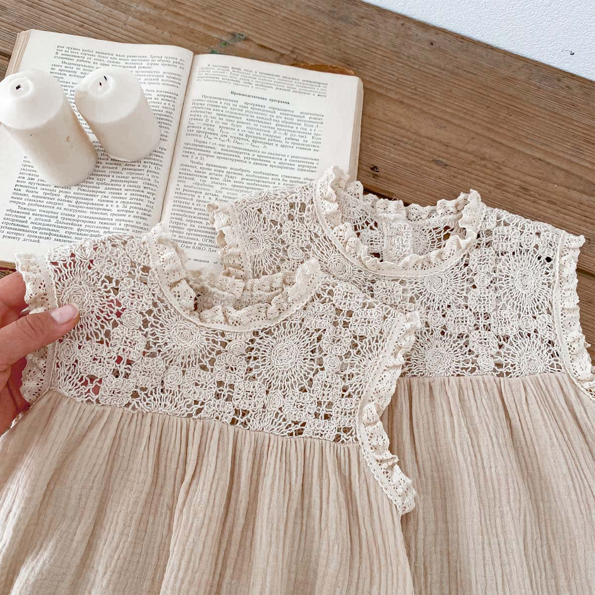 Baby Girl Waffle Lace Romper & Dress Set