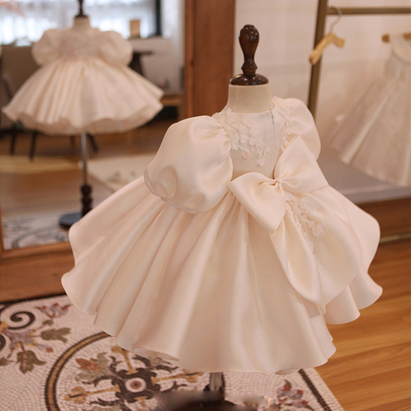 Baby Girl Luxury Satin Party Dress with Puffy Sleeves