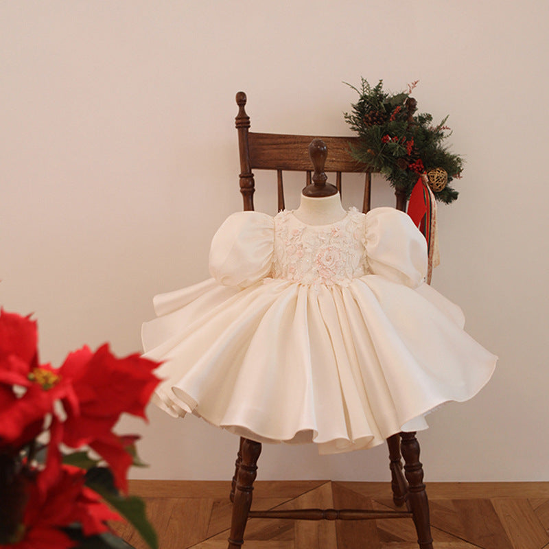 Baby Girl Luxury Satin Party Dress with Puffy Sleeves