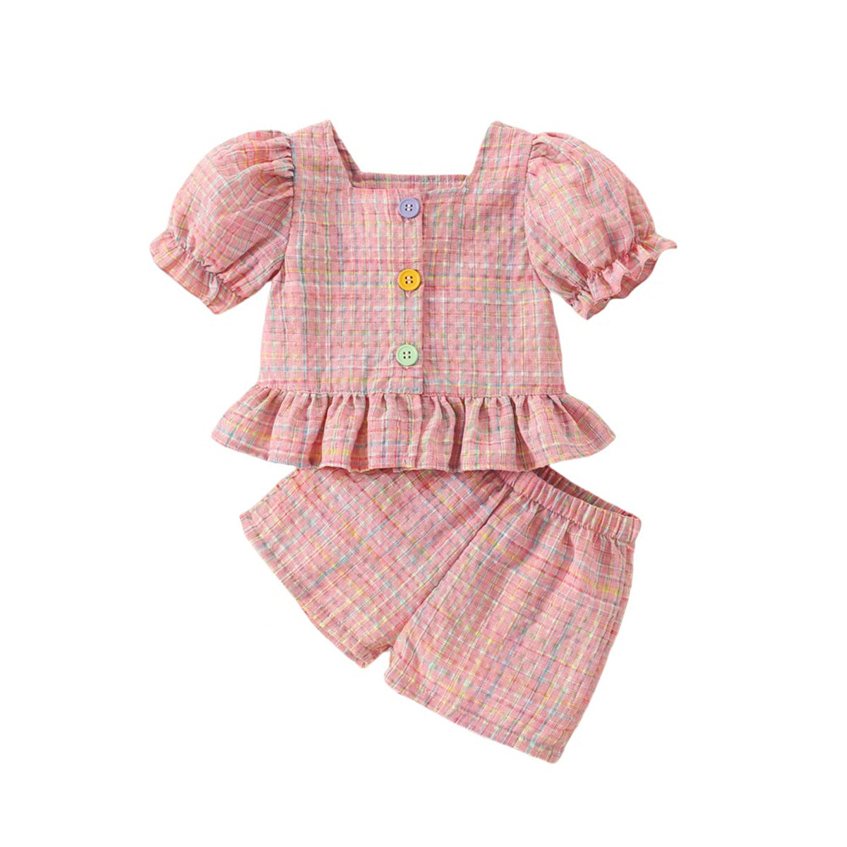 Girls Summer Plaid Top & Shorts Set