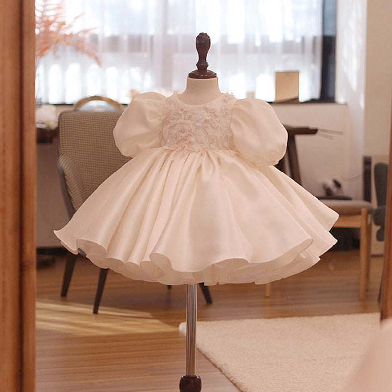 Baby Girl Luxury Satin Party Dress with Puffy Sleeves