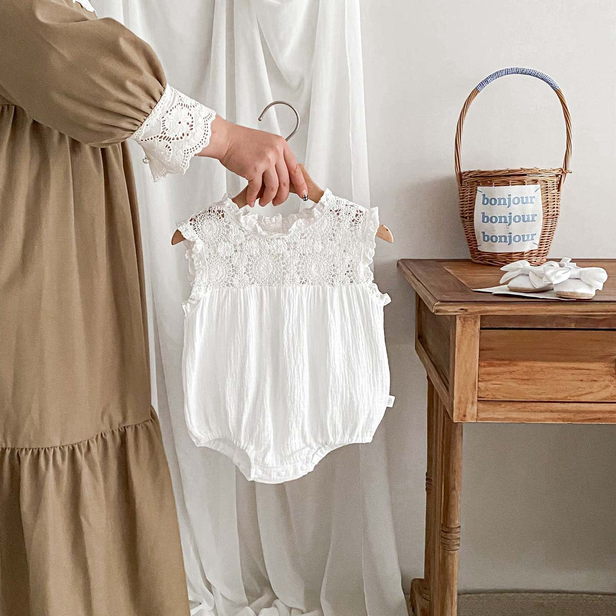 Baby Girl Waffle Lace Romper & Dress Set