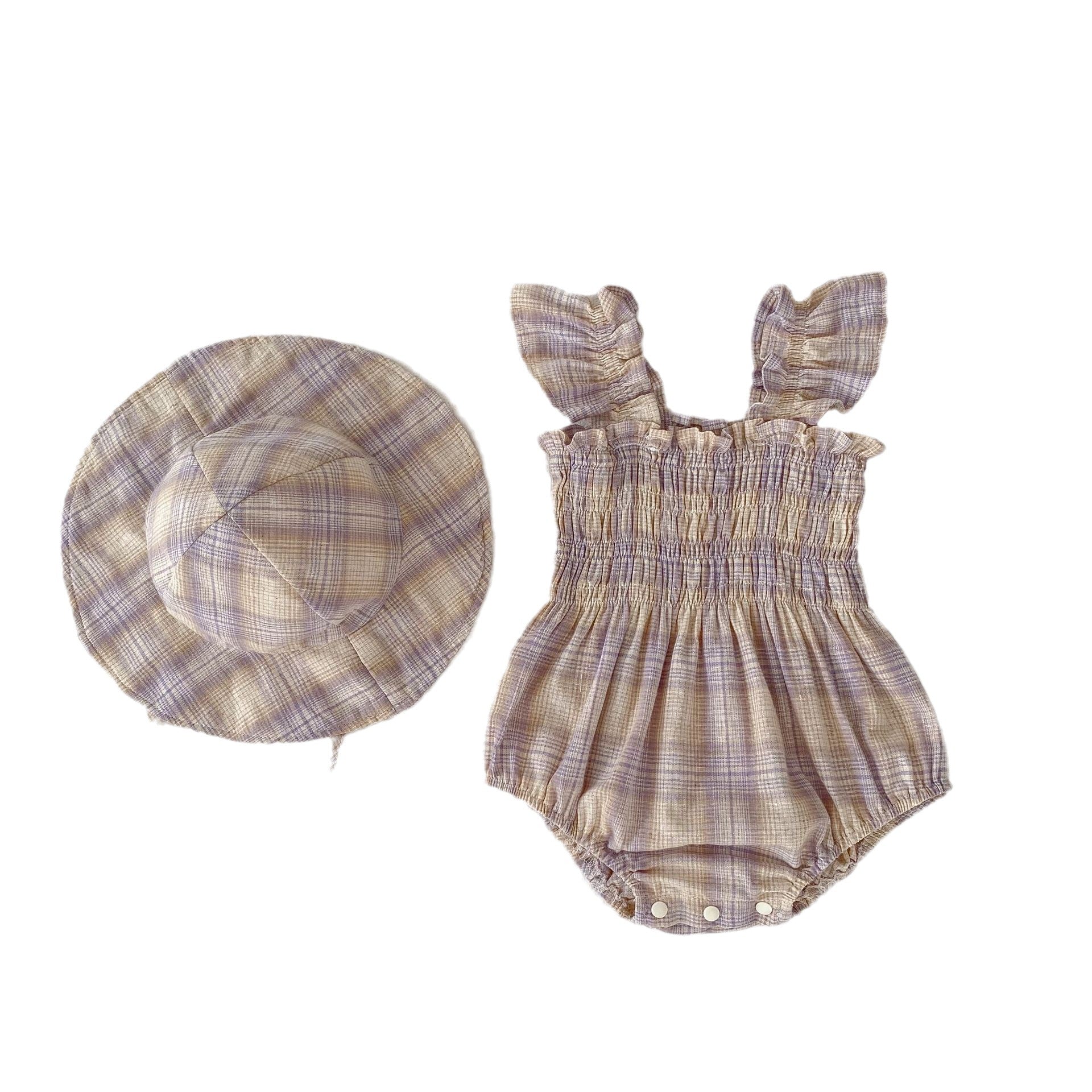 Baby Girl Summer Romper + Free Matching Hat | Plaid Design