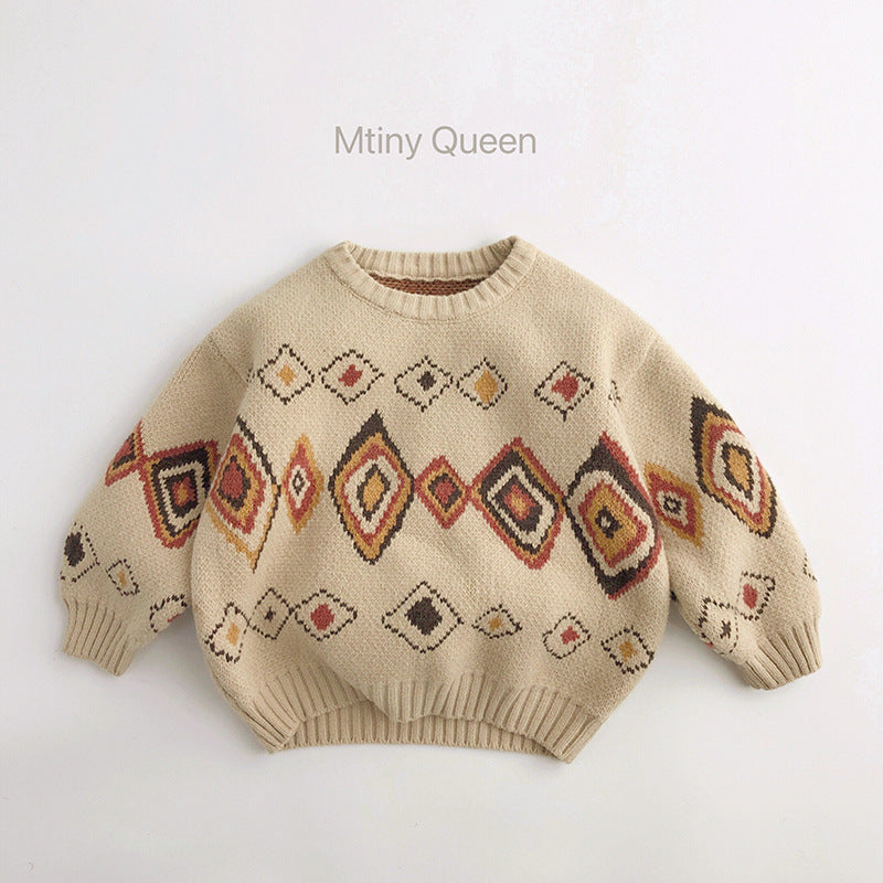 Cozy Retro Knit Sweater – Geometric Design