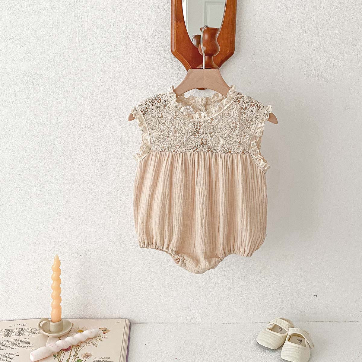 Baby Girl Waffle Lace Romper & Dress Set