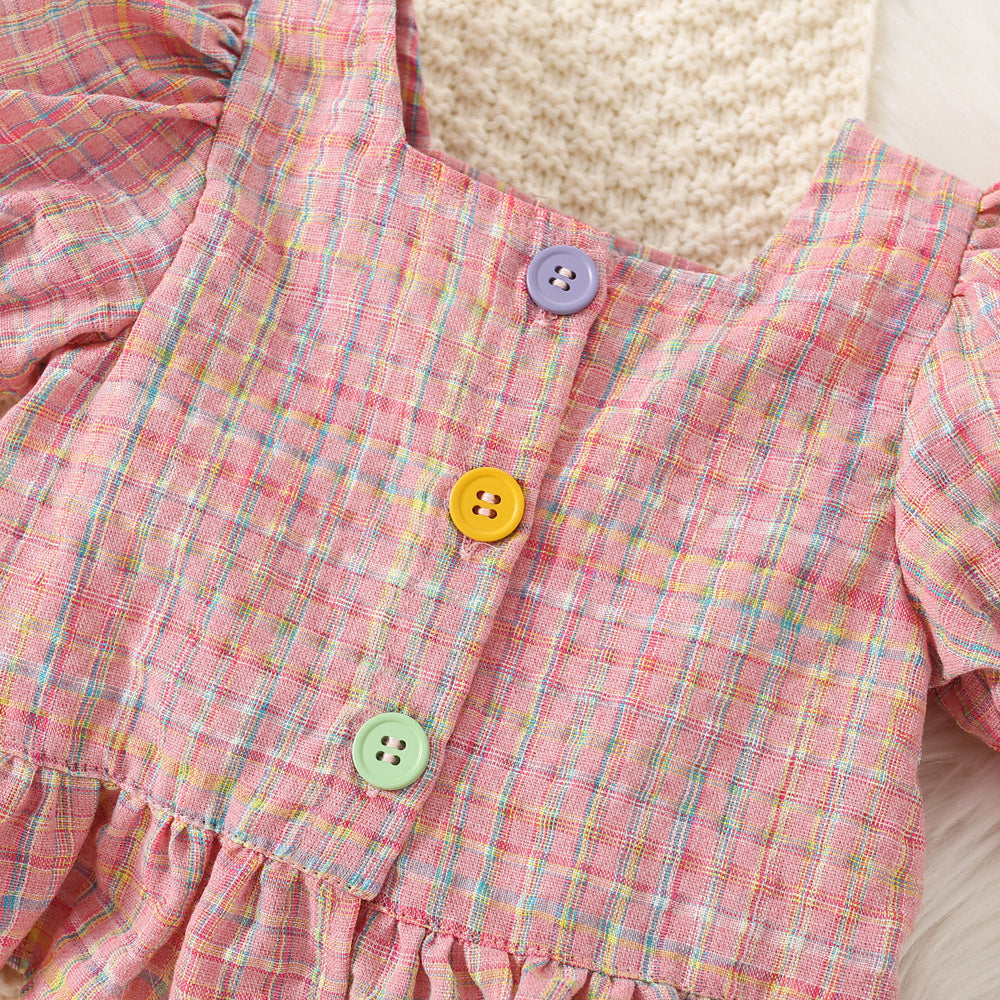 Girls Summer Plaid Top & Shorts Set