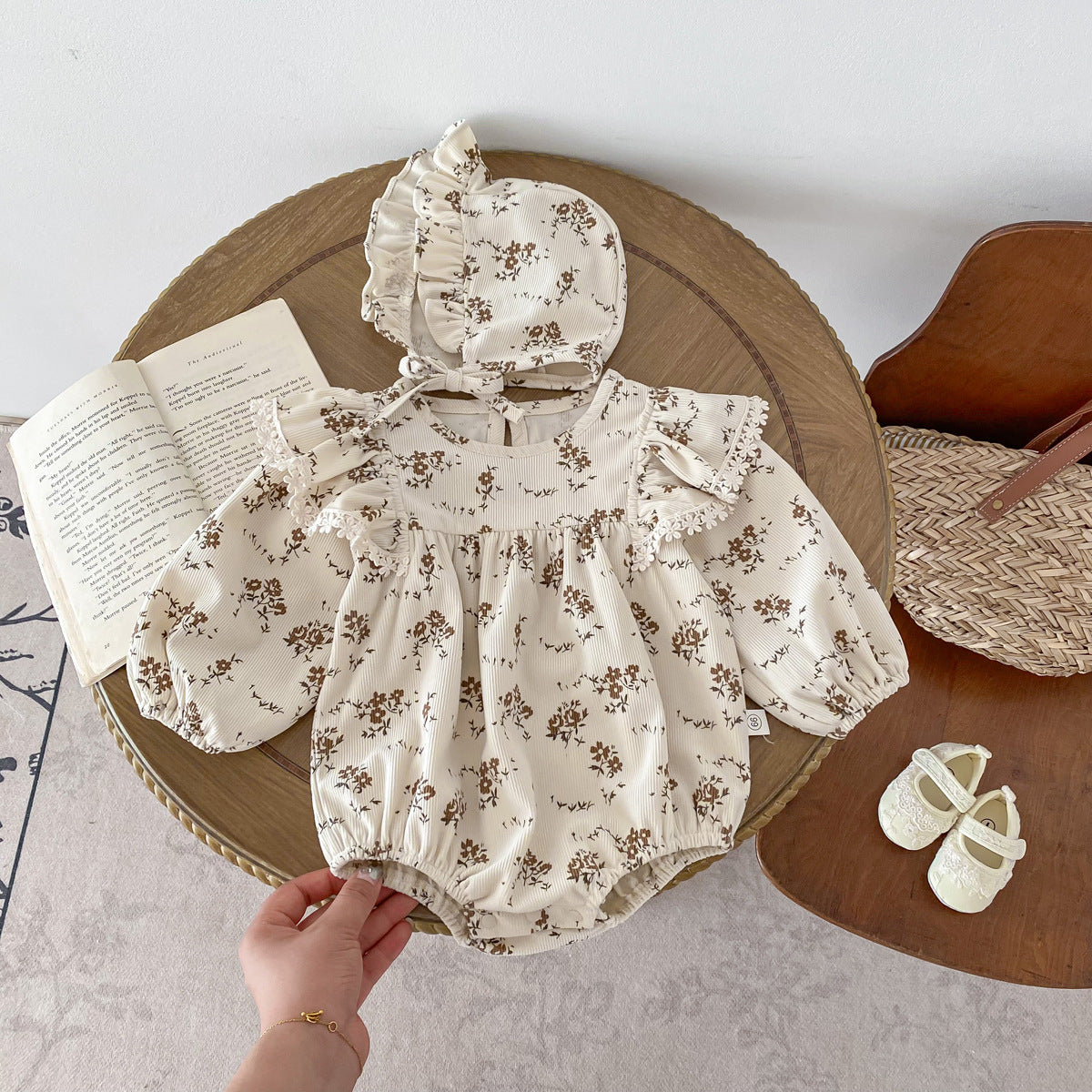 Baby Girl Floral Long Sleeve Romper with Hood