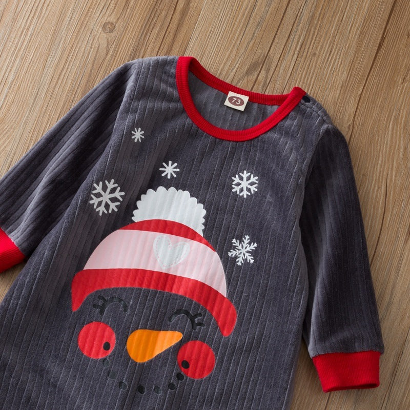 Snowman Flannel Baby Romper – With Hat