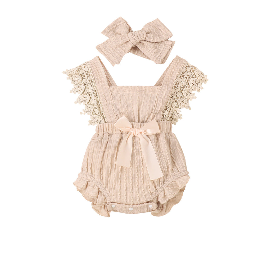 Baby Girl Summer Romper - Sleeveless Cotton with Lace and Bow