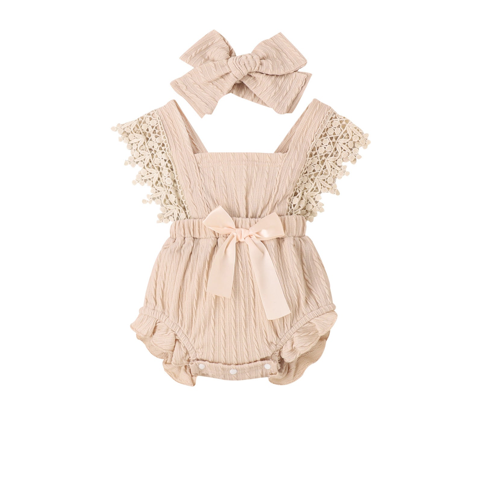 Baby Girl Summer Romper - Sleeveless Cotton with Lace and Bow