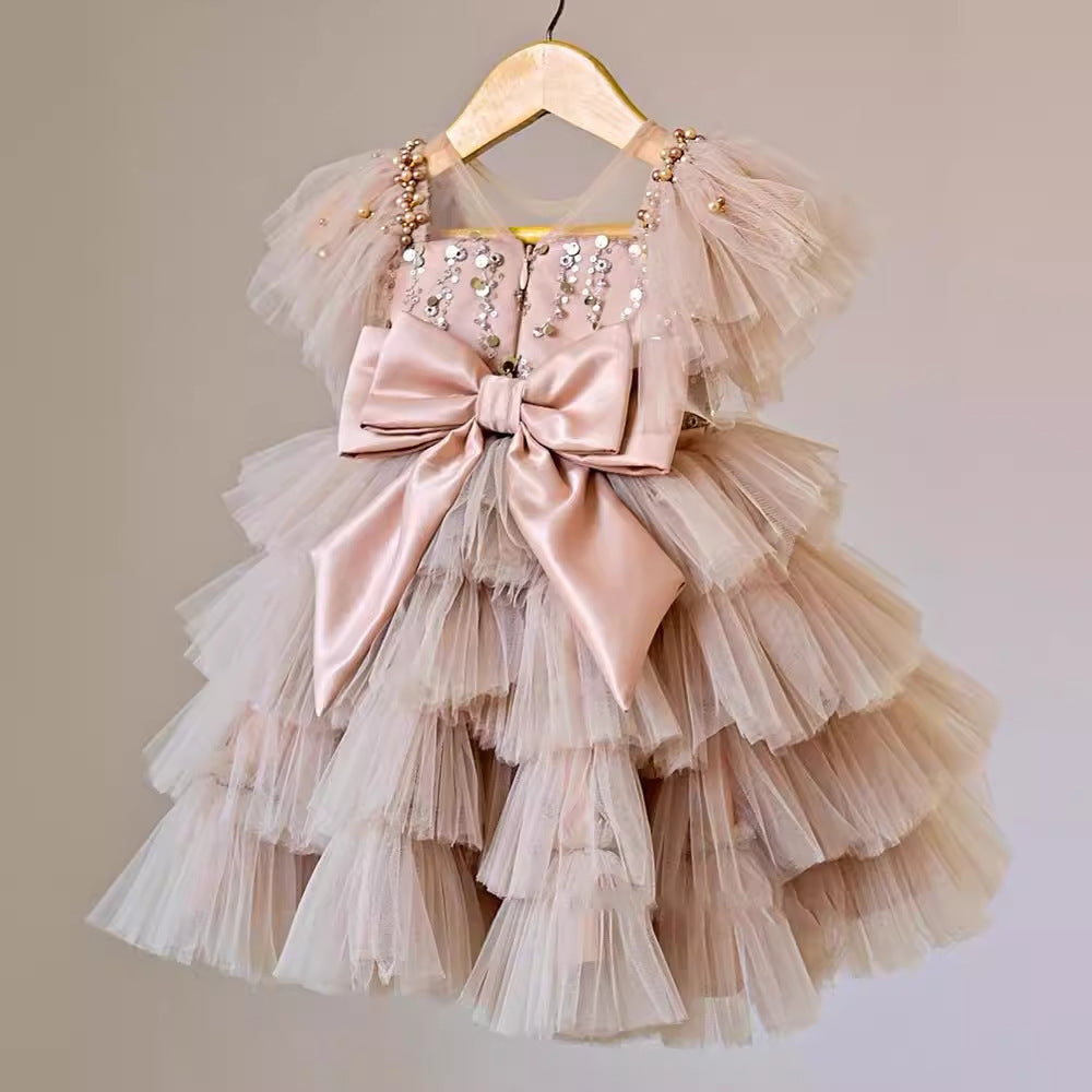New Girls Sequins Bow Princess Dress