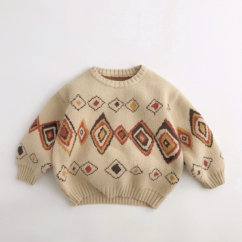Cozy Retro Knit Sweater – Geometric Design