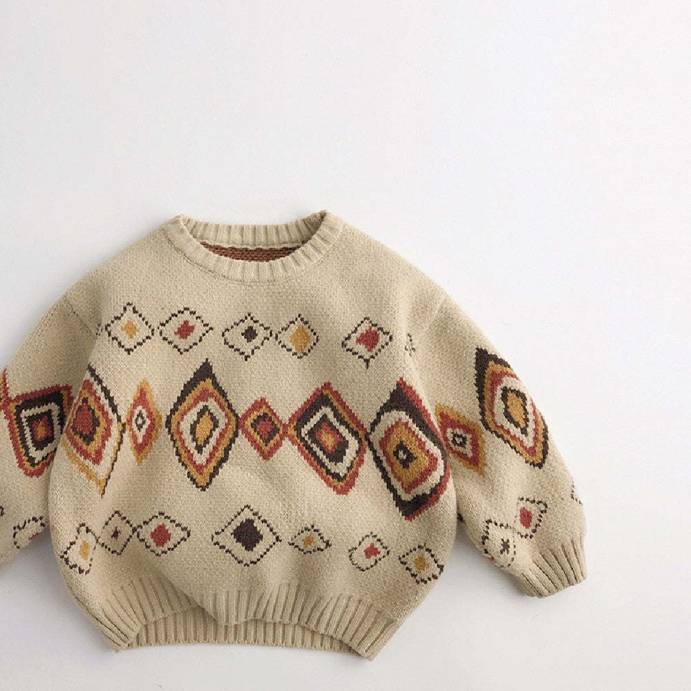 Cozy Retro Knit Sweater – Geometric Design