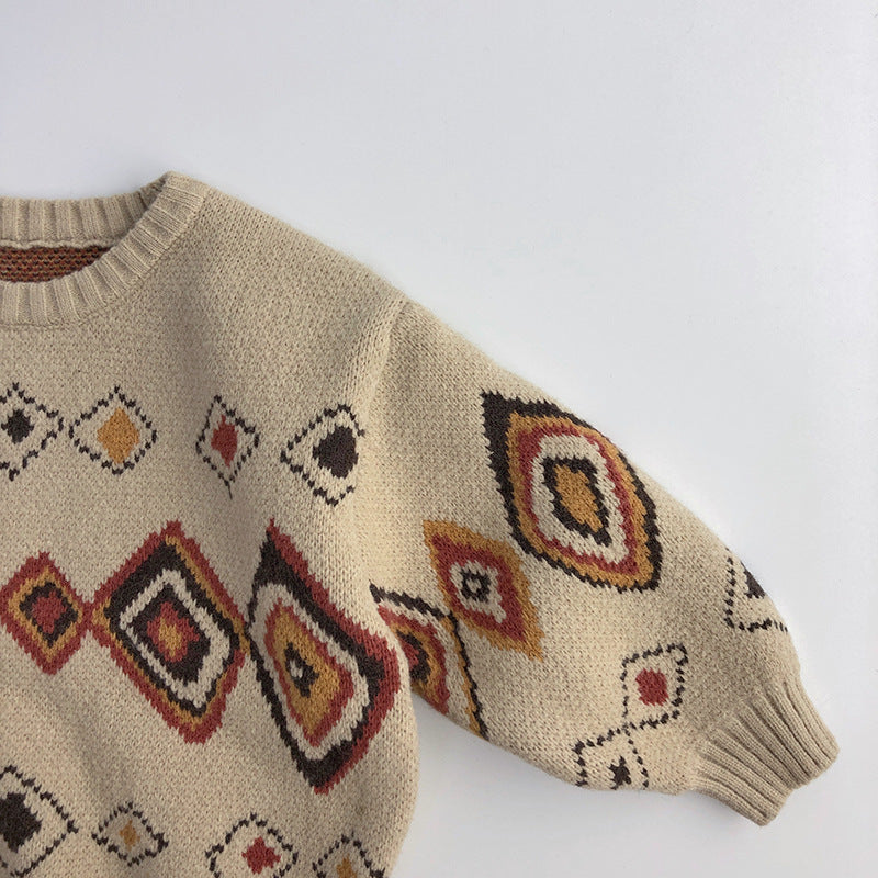 Cozy Retro Knit Sweater – Geometric Design