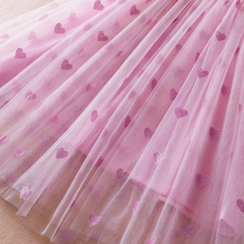 Blue Butterfly Wings Tulle Dress for Girls with Heart Prints