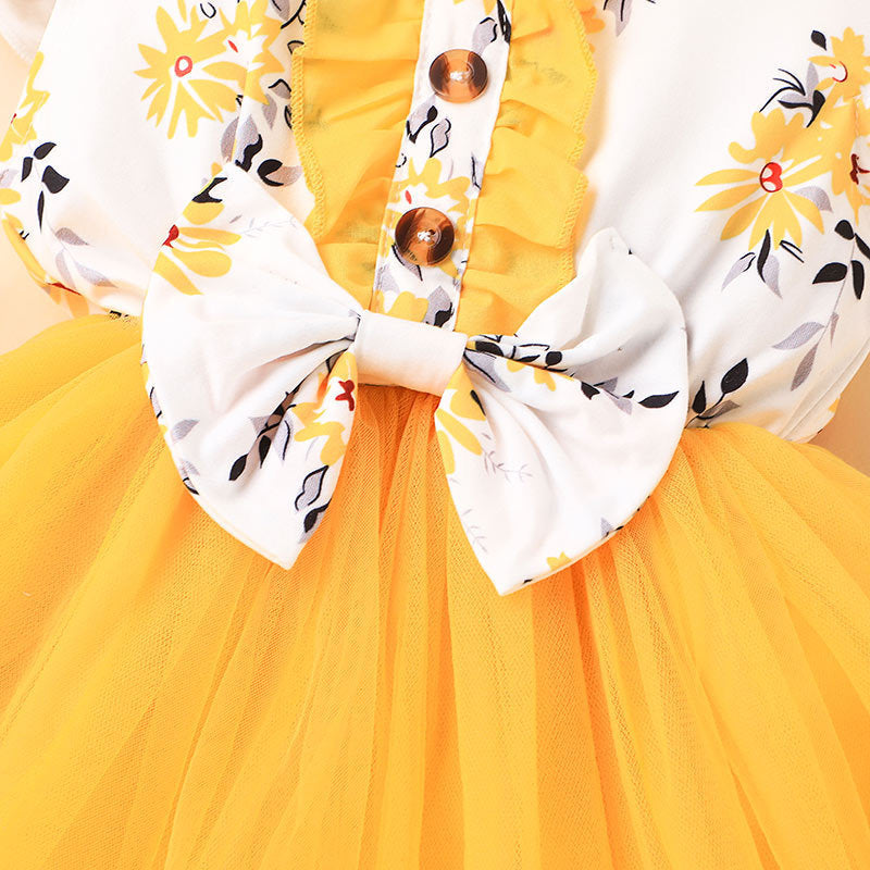 Sunflower Print & Yellow Tulle Dress for Baby Girls