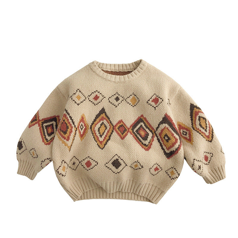 Cozy Retro Knit Sweater – Geometric Design