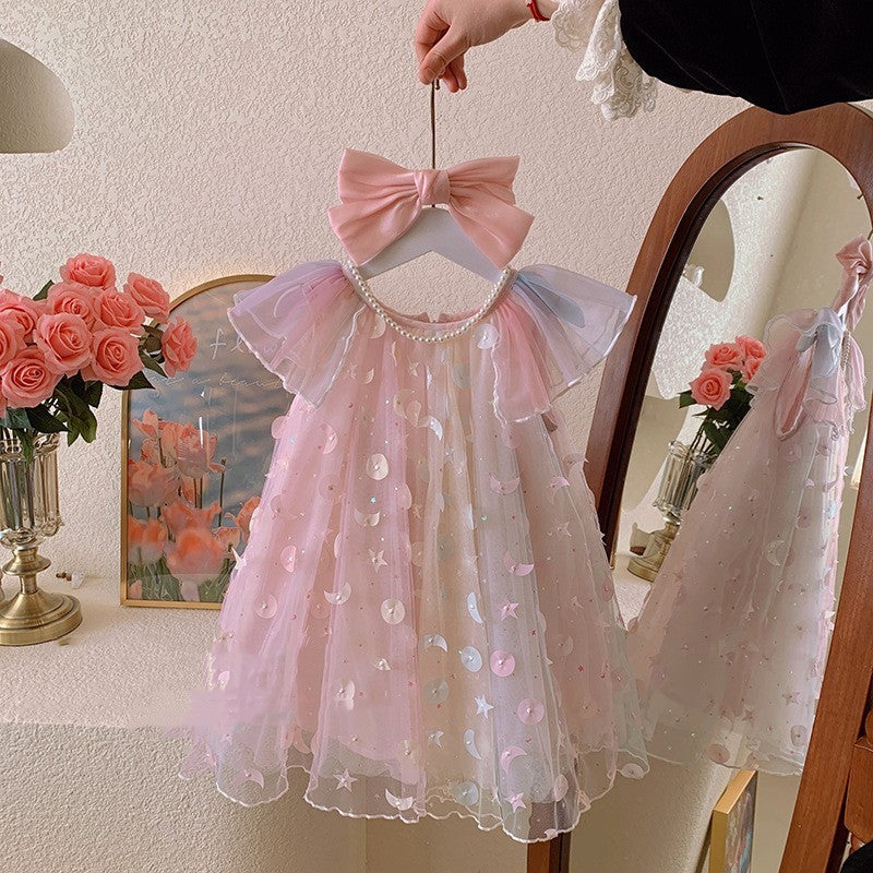 Children's Fashion Sweet Rainbow Mesh Princess Dress