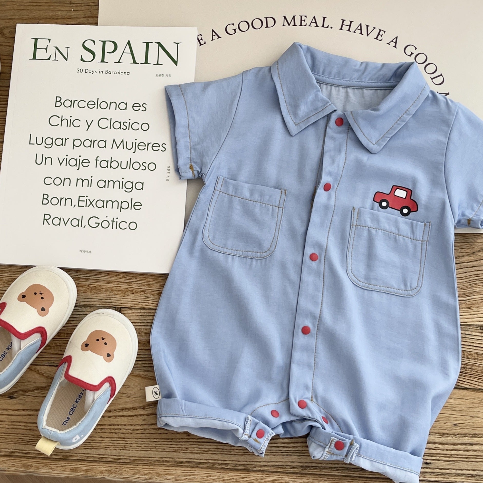 Baby Boy Summer Romper - Short Sleeve with Cartoon Car Design
