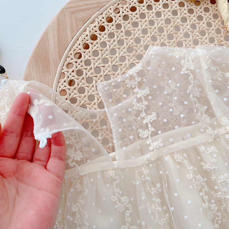 Girls Long Sleeve Lace Tulle Dress - Elegant Party Style