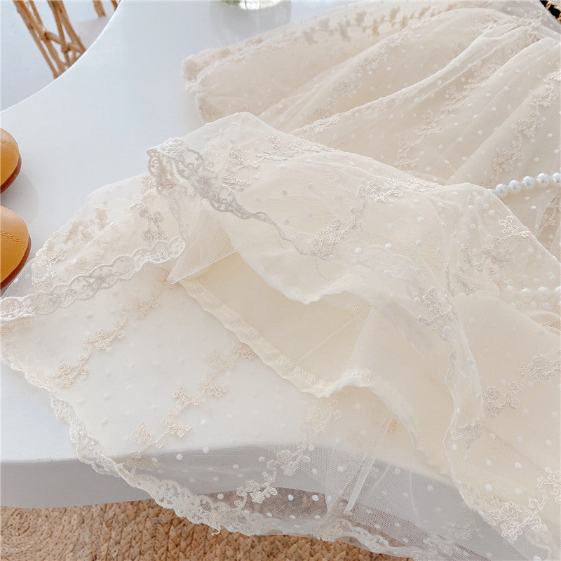 Girls Long Sleeve Lace Tulle Dress - Elegant Party Style