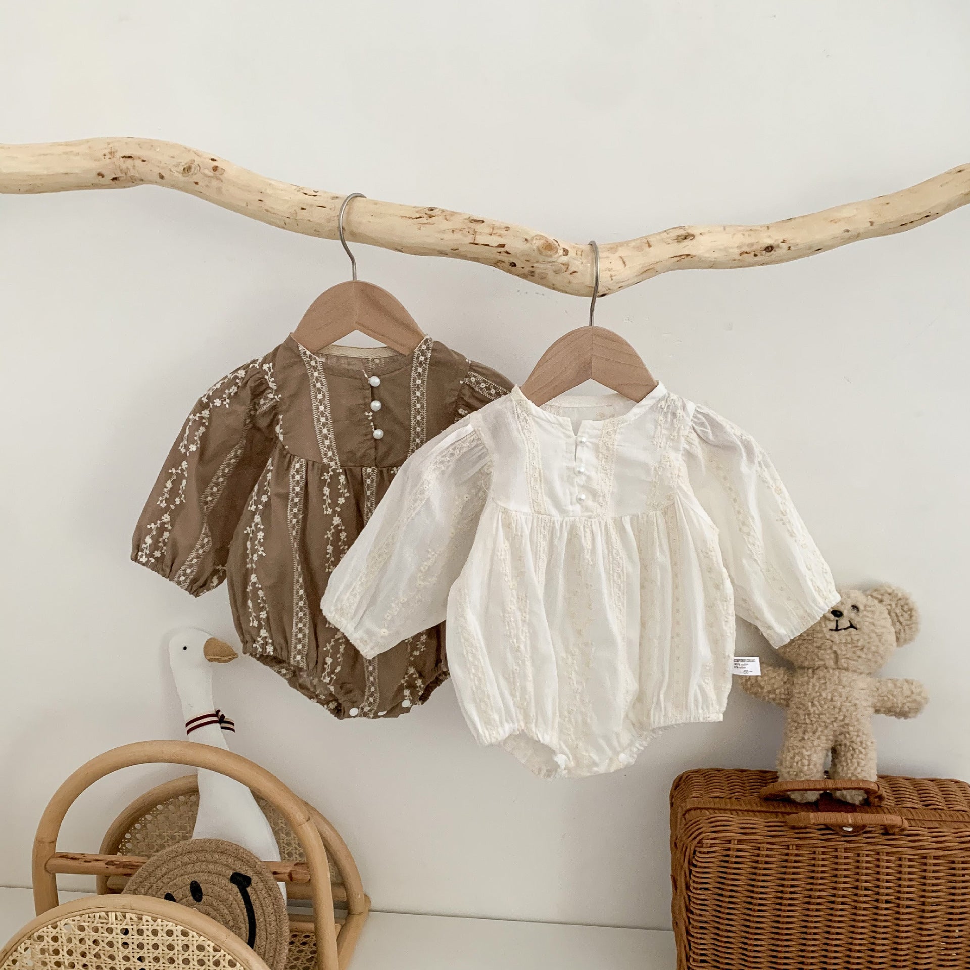 Baby Girl Long Sleeve Floral Romper with Hat