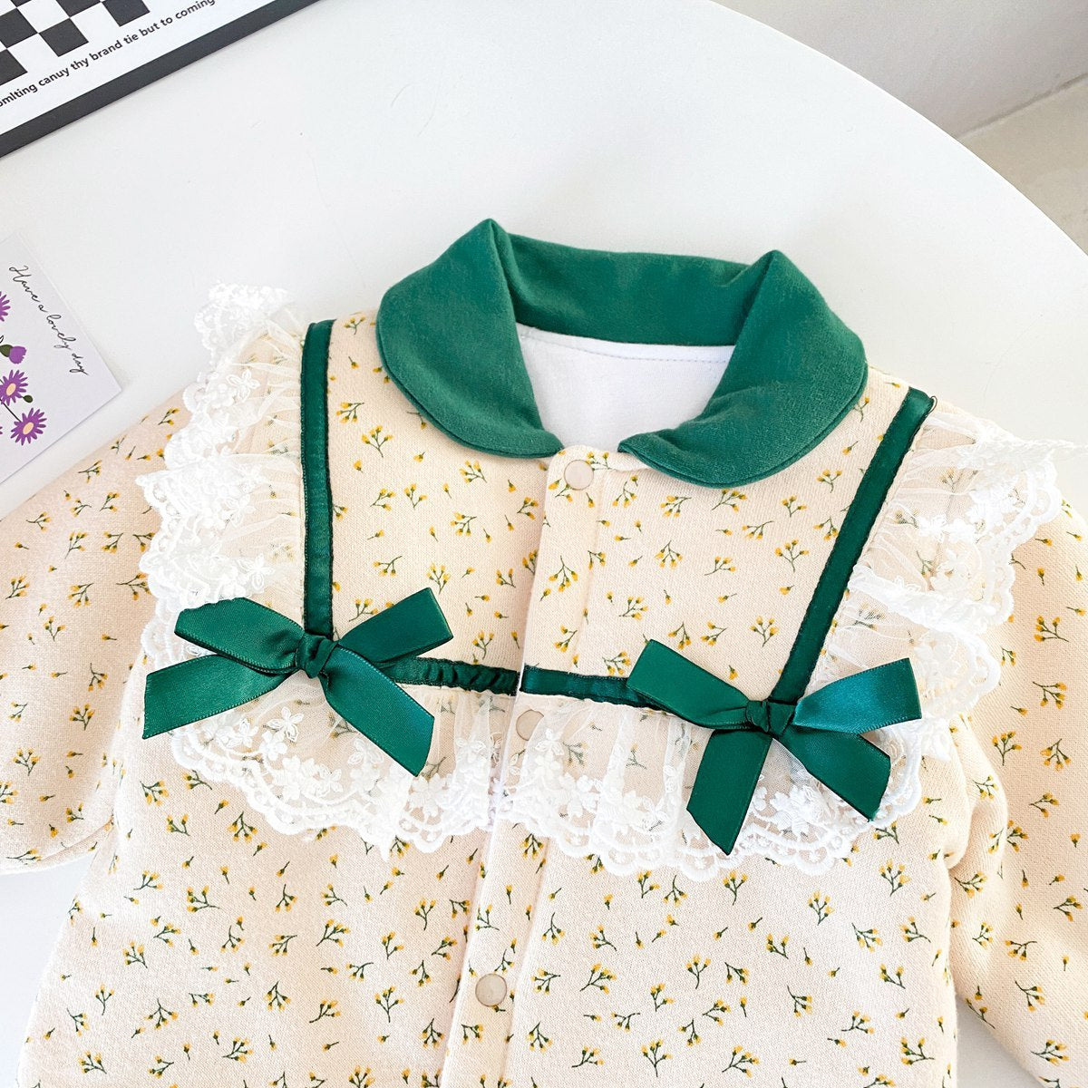 Warm Baby Girl Cotton Romper - Long Sleeve with Elegant Lace