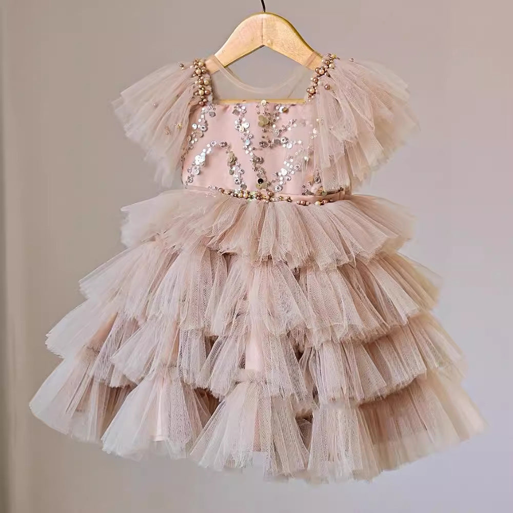New Girls Sequins Bow Princess Dress