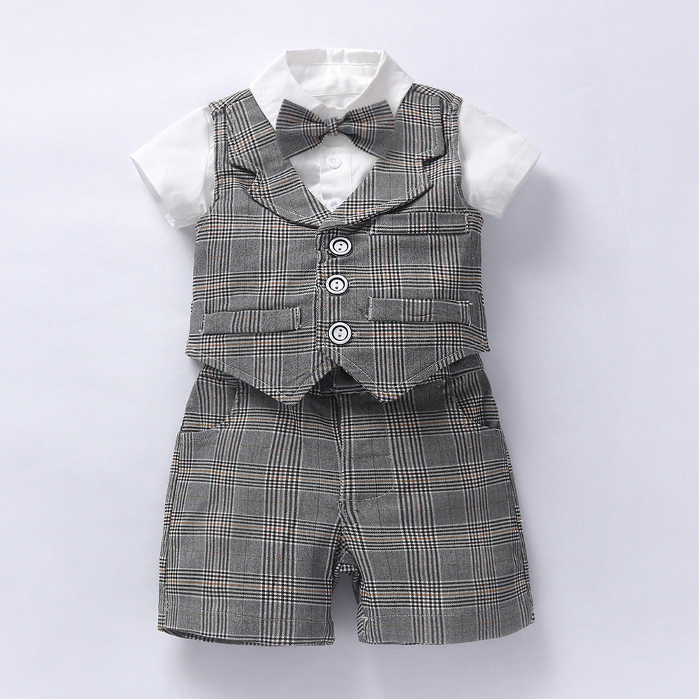 Baby Boy Gentleman Suit Set - Vest, Shorts & Bow Tie