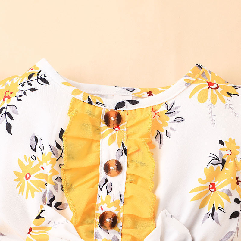 Sunflower Print & Yellow Tulle Dress for Baby Girls