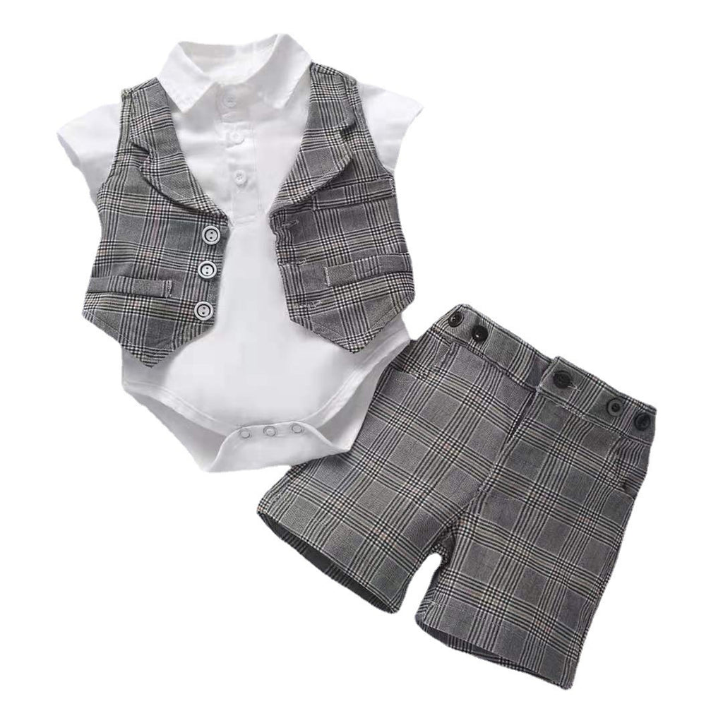 Baby Boy Gentleman Suit Set - Vest, Shorts & Bow Tie